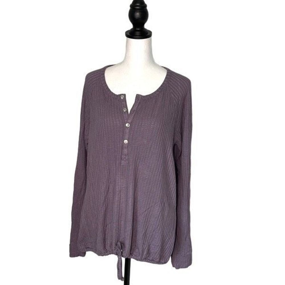 Chaser Womens Long Sleeve Top Shirt Waffle Henley Drawstring Hem Purple Medium